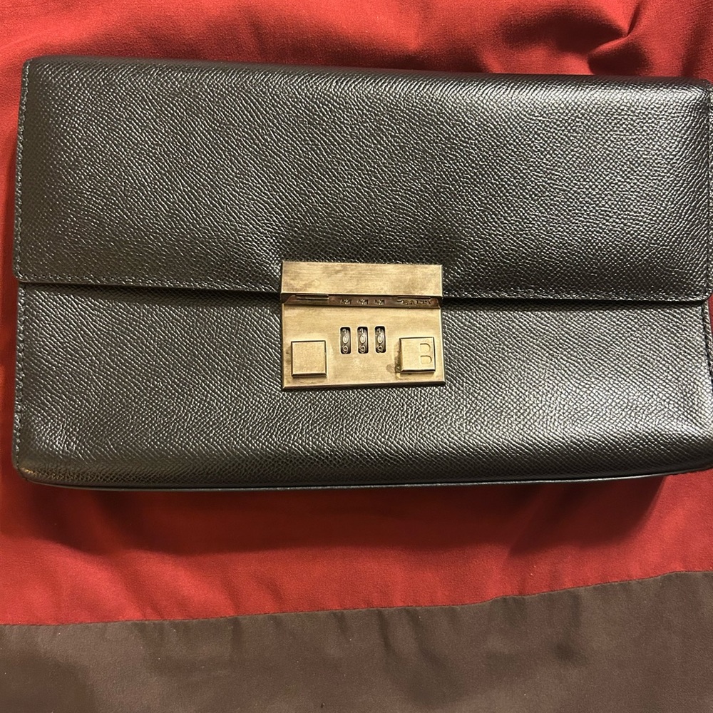 Black Leather Clutch with Gold Accents BALLY BRAND EXCELLENT USED CONDITION